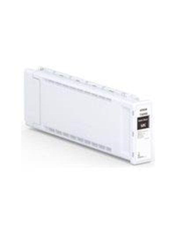 Black matte high-capacity ink cartridge by Epson, featuring a sleek white casing, designed for efficient printing with a 700ml capacity.
