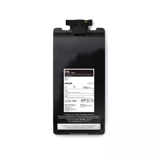 Black ink cartridge for Epson printers, labeled "Foto Black," with a capacity of 1600ml, featuring a sleek design and clear product information on the front.