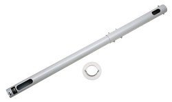 Silver metal ceiling pipe, 450mm long, featuring ventilation holes and a smooth finish, accompanied by a circular mounting bracket.