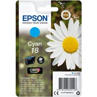 Epson Daisy Cyan 18 ink cartridge with Claria Home Ink logo, daisy image, and product details on packaging.
