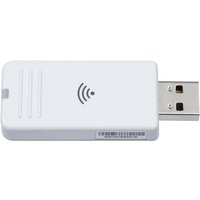 White Epson USB Wi-Fi adapter with wireless symbol, rectangular shape, and USB connector.