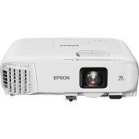 White Epson EB-982W projector with lens on right, ventilation on left, and control buttons on top.
