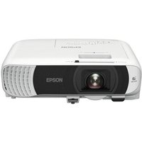 White Epson EB-FH54 projector with central lens, 3LCD technology, and control buttons on top.
