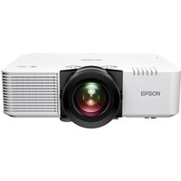 White Epson EB-L690SE short throw projector with large central lens and vented side panel.