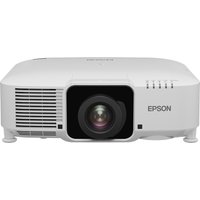 White Epson EB-PU2010W projector with central lens, vented sides, and 10000 ANSI lumen brightness for large venues.