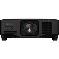 Black Epson EB-PU2216B projector with central lens, vented sides, and control buttons on top.