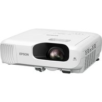 White Epson EB-W56S short throw projector with lens on front, vented sides, and control buttons on top.