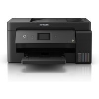 Epson EcoTank ET-15000 A3 printer, black, with LCD screen, front paper tray, and visible ink tanks.