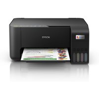 Black Epson EcoTank ET-2860 printer with front-facing paper tray and visible ink tanks on the right side.