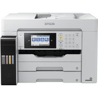 White Epson EcoTank Pro ET-16685 printer with touchscreen, ink tanks on the left, and dual paper trays.