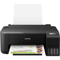 Black Epson ET-1810 inkjet printer with front control panel, paper tray, and visible ink tanks, supports Wi-Fi and A4.