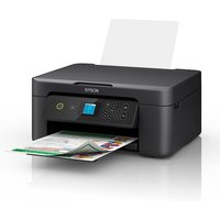 Black Epson Expression Home XP-3200 inkjet printer with LCD screen, paper tray, and Wi-Fi connectivity.
