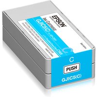 Gray Epson ink cartridge for ColorWorks C831, cyan label with "GJIC5(C)" and "PUSH" button.