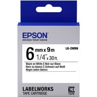 Epson Label Cartridge LK-2WBN, black on white, 6mm x 9m, in blue and white packaging with multilingual text.