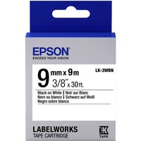 Epson Label Cartridge LK-3WBN, black text on white, 9mm width, 9m length, in blue and white packaging.