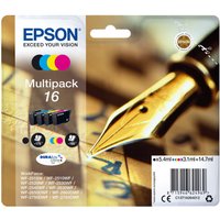 Epson Pen and Crossword 16 Series multipack with black, cyan, magenta, yellow ink cartridges and a gold fountain pen image.