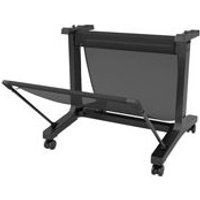Black Epson 24" LFP desktop stand with four wheels and adjustable support bars.