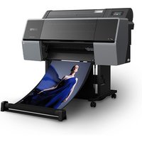 Epson SureColor SC-P7500 Spectro large format printer, sleek black and gray design, printing vibrant color image.