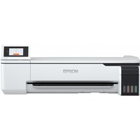 White Epson SureColor SC-T3100X large format printer with touchscreen and visible ink tanks on the side.