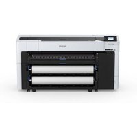 Epson T7700DM large format printer, white with dual paper rolls, touchscreen, and Ethernet LAN connectivity.