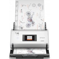 Black and white Epson WorkForce DS-32000 sheet-fed scanner, A3 size, with control panel and paper tray.