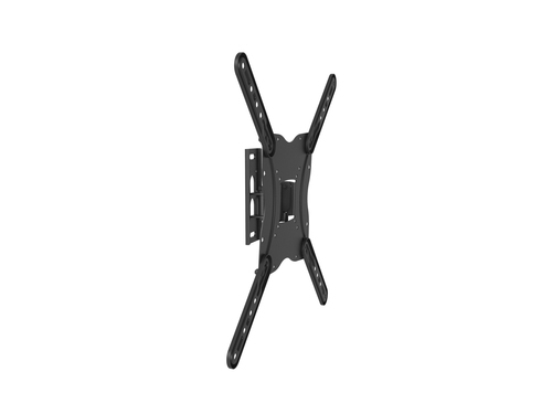 Black wall mount for flat screens, designed for 55-inch TVs, featuring adjustable arms and a sturdy metal construction for secure installation.