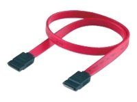 Red SATA cable, 0.50 meters long, featuring two black connectors at each end, designed for connecting hard drives.