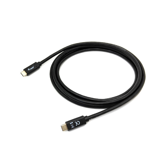 Black USB 3.2 Gen 1x1 Type-C to Type-C male-to-male cable, 2.0 meters long, featuring durable connectors with clear branding and certification symbols.