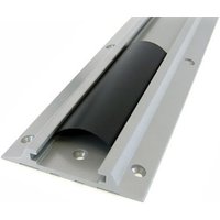 Silver Ergotron 34" wall track with black cable management cover and mounting holes.