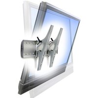 Silver Ergotron TV mount with adjustable arms and wall bracket, designed for flat-screen televisions.