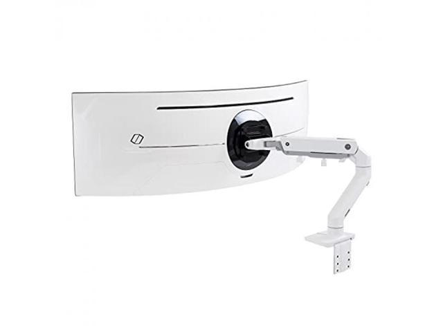 White Ergotron HX Mounting Kit with a sleek design, featuring patented Constant Force Technology, designed for LCD and curved displays, with an adjustable arm for optimal positioning.
