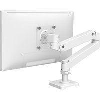 White Ergotron LX Pro monitor mount with adjustable arm, sleek design, and sturdy base for 34-inch screens.