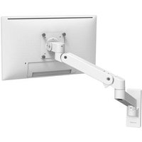 White Ergotron LX Pro monitor mount with adjustable arm for 34" screens, wall-mounted design.