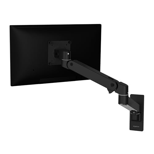 Black Ergotron LX Pro single monitor wall mount with an adjustable arm, featuring a sleek design and sturdy metal construction for optimal positioning and space-saving.