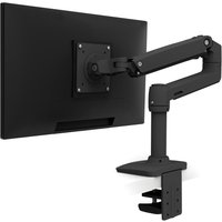 Black Ergotron LX monitor mount with adjustable arm and clamp base for 34" screens.