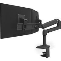 Black Ergotron LX monitor mount with adjustable arm and clamp base, fits up to 25" screens.