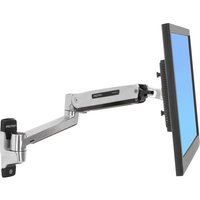 Ergotron LX stainless sit-stand wall mount arm for 42" LCD, adjustable with sleek silver finish and black accents.