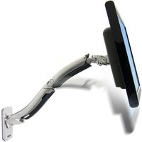 Ergotron MX Wall Mount LCD Arm, sleek aluminum design, adjustable joints, supports 42" screens, wall-mounted.