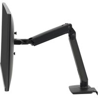 Black Ergotron MXV Series monitor mount with adjustable arm, sleek design, and sturdy base for 34-inch screens.