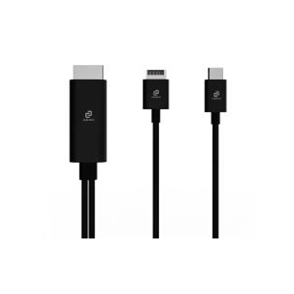 Black video cable adapter featuring a 1-meter length, with HDMI, USB Type-A, and USB Type-C connectors, all made of durable material and branded with the Espresso logo.
