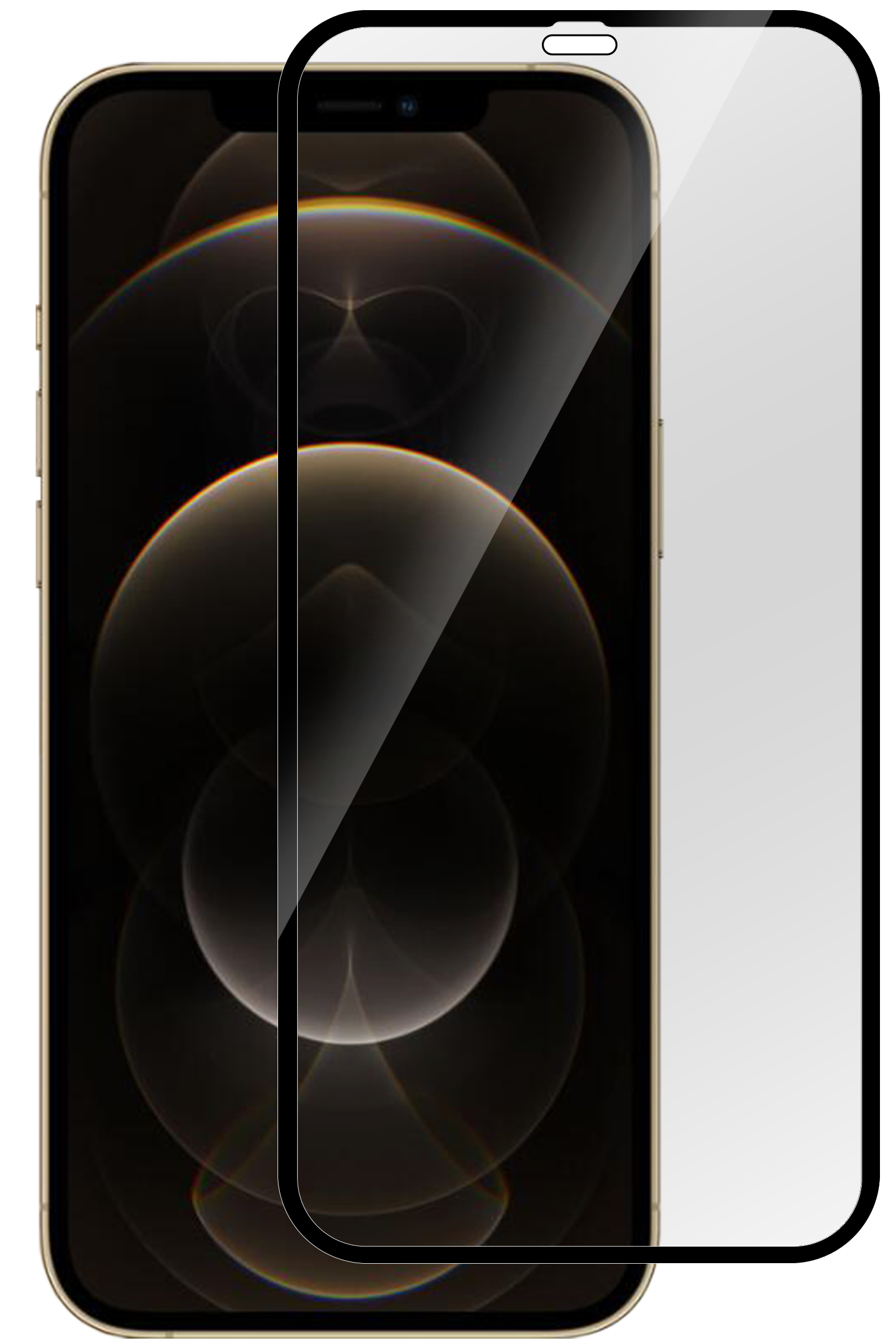 Clear mobile phone screen protector with a black border, designed for full coverage, showcasing a smooth, glossy finish suitable for various smartphone models.