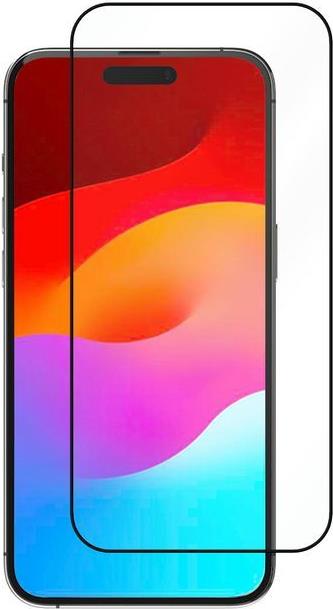 Clear mobile phone screen protector designed for full coverage, featuring rounded edges and a precise fit, showcasing a vibrant red and pink gradient background.