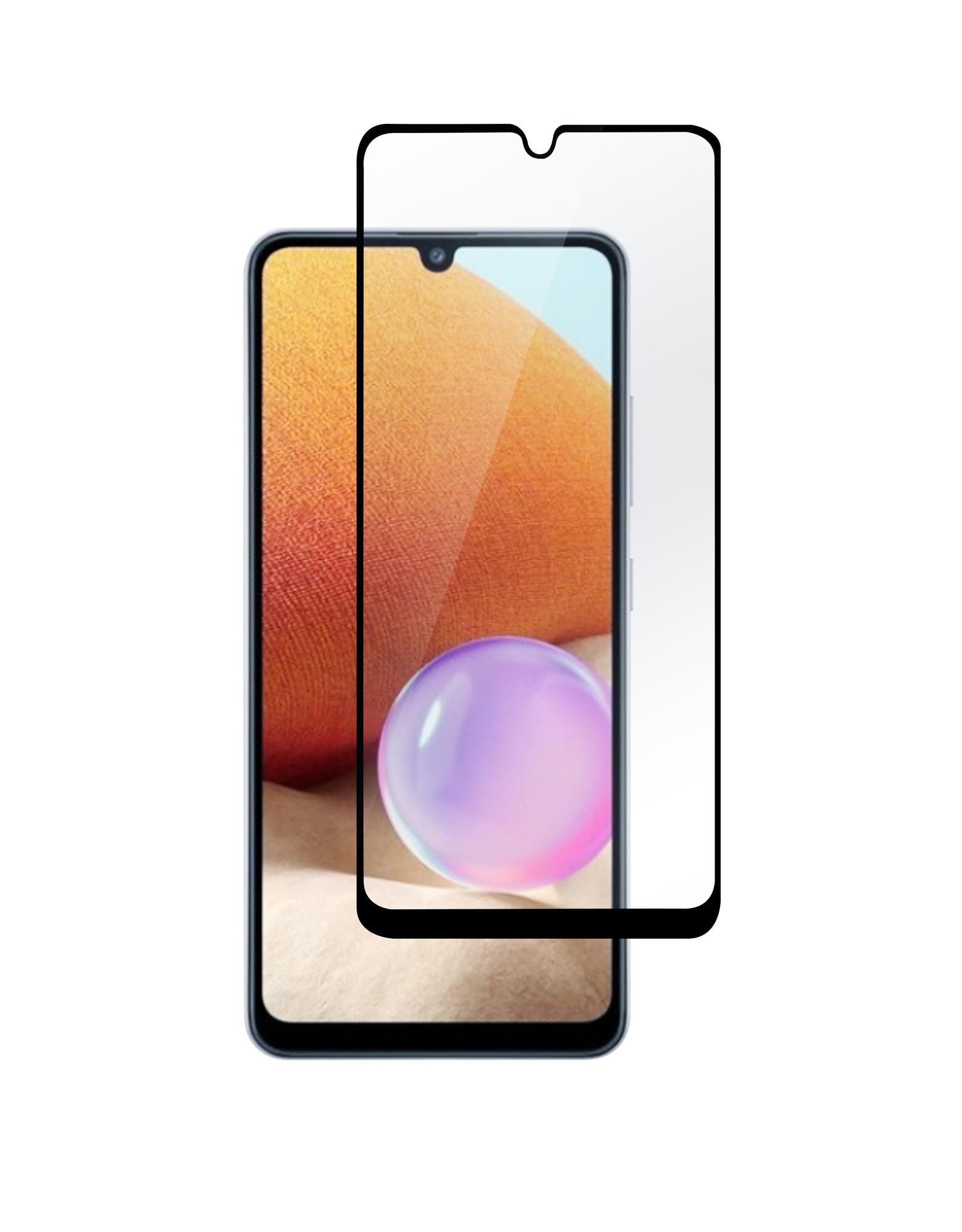 Clear mobile phone screen protector with a black border, designed for precise fit, showcasing a vibrant phone display with a colorful background.
