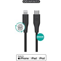Black eSTUFF lightning cable with USB-C connector, Kevlar reinforced, eco-friendly design, compatible with Apple devices.
