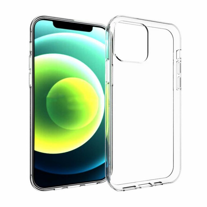 Transparent mobile phone case designed for 15.5 cm (6.1") devices, featuring precise cutouts for buttons and camera, showcasing a sleek, minimalist design.