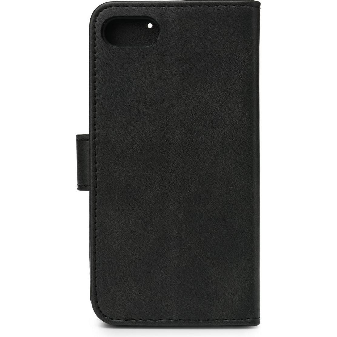 Black leather wallet case for mobile phones, measuring 16 cm (6.3"), featuring a sleek design with a magnetic closure and a textured finish.