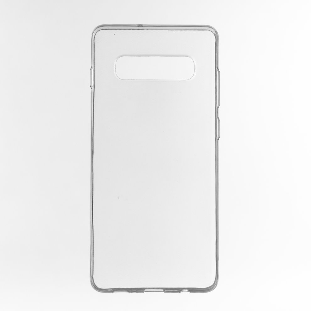 Transparent mobile phone case cover by eSTUFF, model ES673055-BULK, featuring a slim design with precise cutouts for buttons and camera, made of durable TPU material.