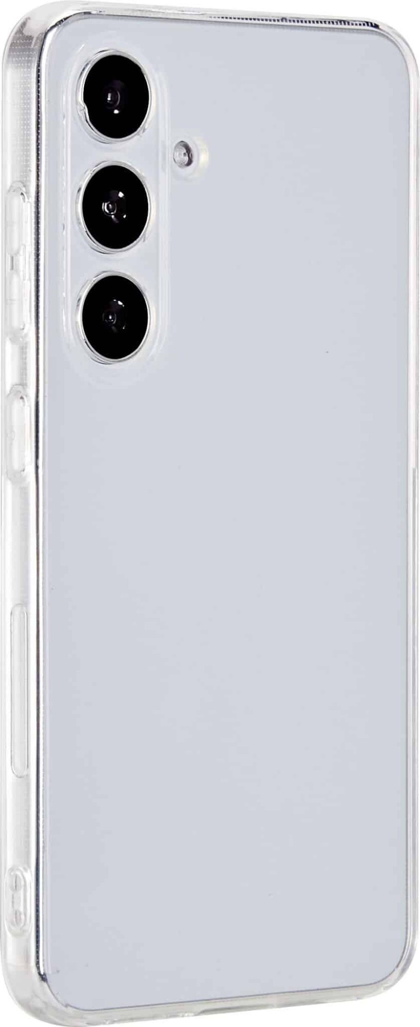 Clear, flexible mobile phone case designed for 15.8 cm (6.2") devices, featuring cutouts for camera and buttons, showcasing a sleek, minimalist design.