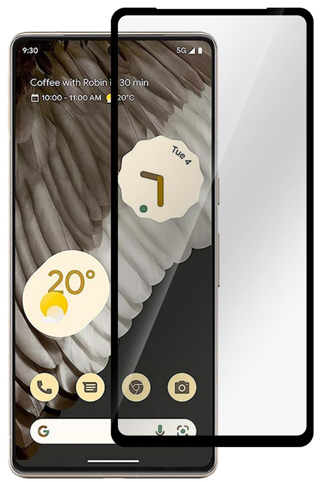 Clear screen protector for Google Pixel 9, featuring a sleek design with a black border, showcasing the phone's vibrant display and user interface elements.