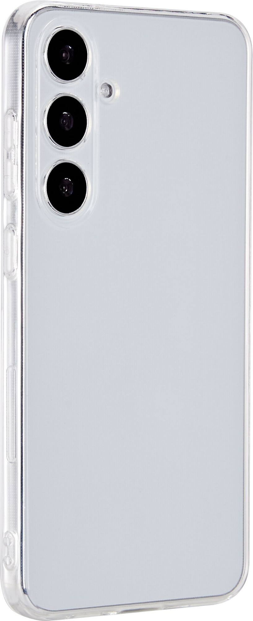 Clear, slim phone case with three circular camera cutouts, designed for the "ESTUFF INFINIE (GRS) VIENN S25," showcasing a sleek, transparent finish.